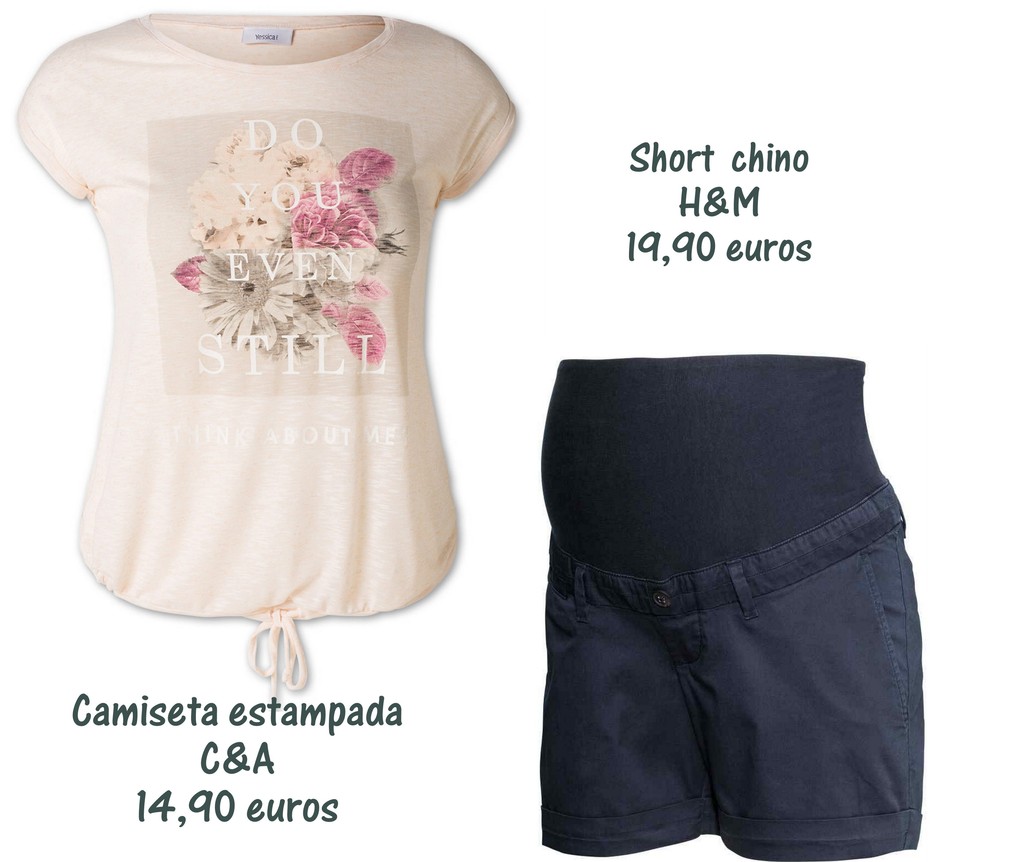 shorts premama y camiseta estampada premama h&m y C&A